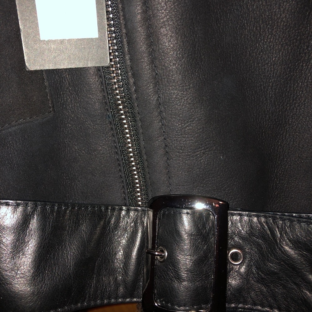 Real Shearling Kenneth Cole real genuine leather Moto biker jacket black S - Picture 3 of 6